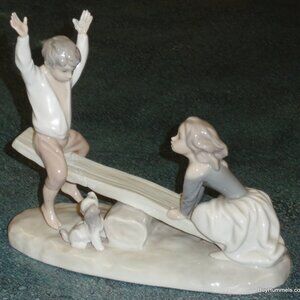 Lladro Nao Porcelain Figurine See Saw Teeter Totter Girl & Boy With Dog #4867